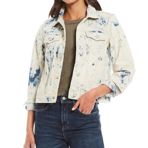 Free People Rumors Tie Dye Relaxed Fit Off White Denim Jacket Size XS - Picture 4 of 14